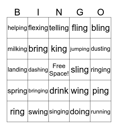 Suffix -ing Bingo Card