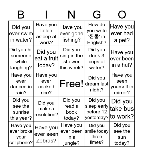 Did you? / Have you ever? Bingo Card