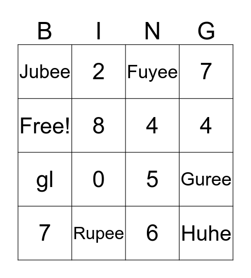 Undude Bingo Card