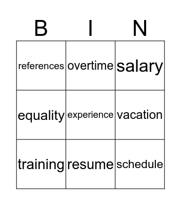 interview vocabulary Bingo Card