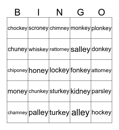 ey nonsense words + real Bingo Card