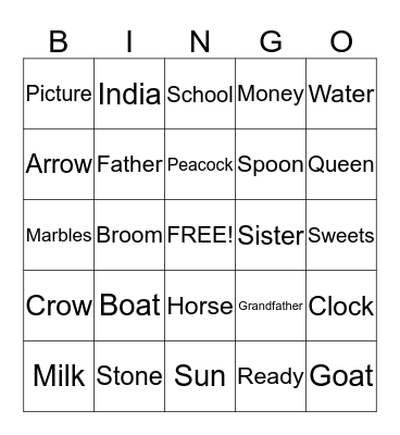 ગુજરાતી Bingo Card