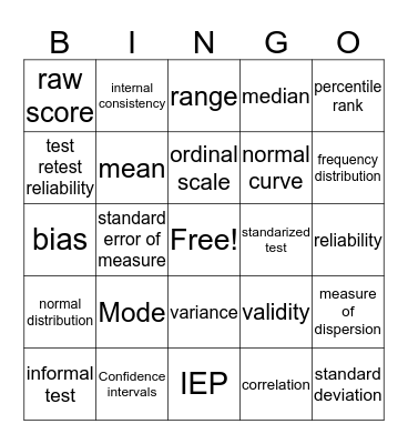 Statistical Definitions Bingo Card