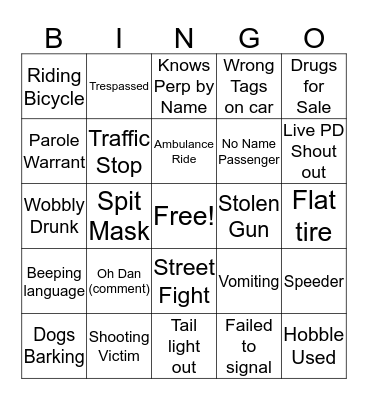 #1 A&E Live- PD BINGO # 2 Bingo Card