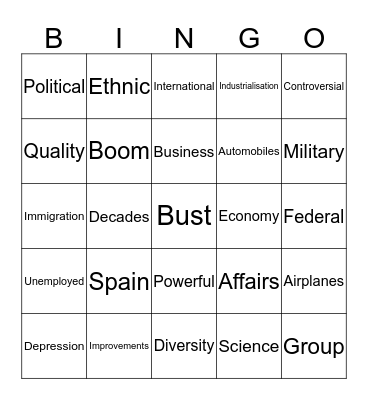 Progressive Era Bingo Card