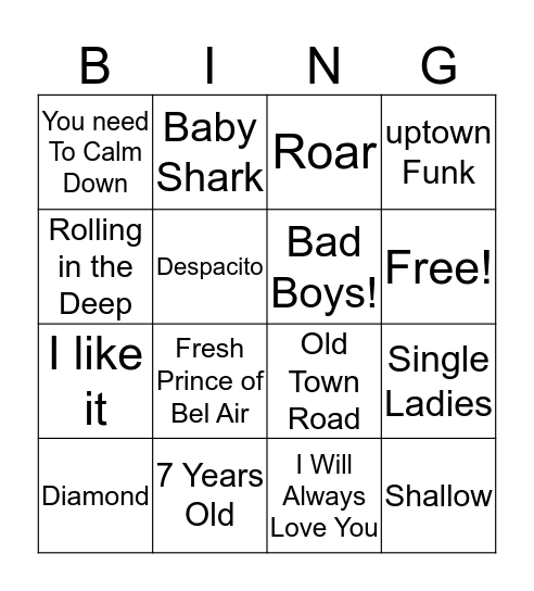 Music  Bingo Card
