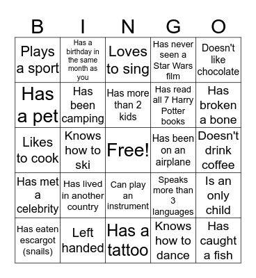 Get to Know Someone Bingo Card