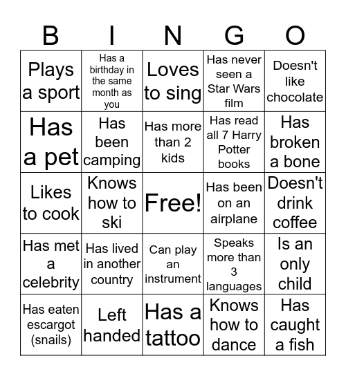 Get to Know Someone Bingo Card