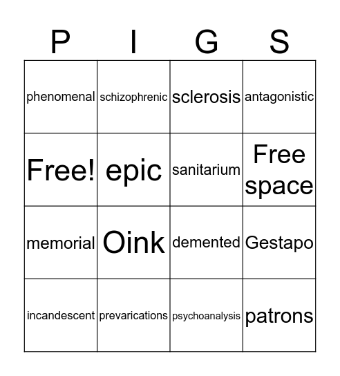 Pigman Bingo Card