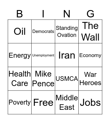 State of the Union BINGO Card