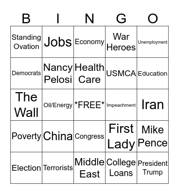 State of the Union BINGO Card