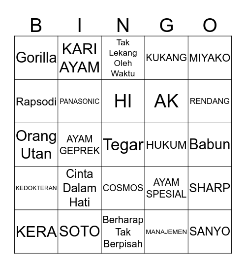 BERLIANA Bingo Card