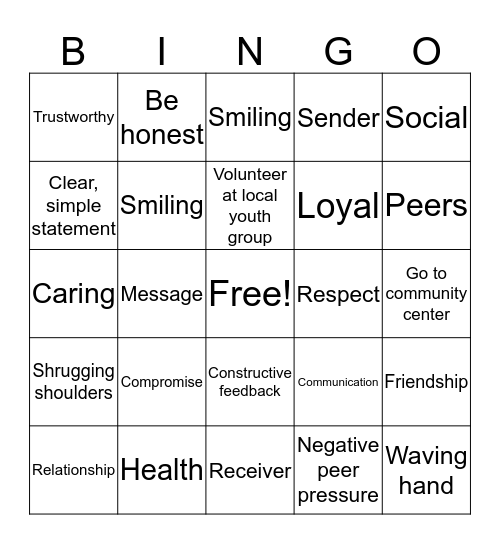 Social Health  Bingo Card