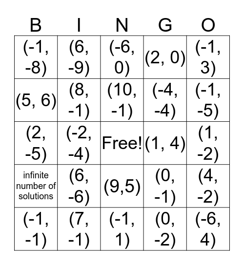 Solve by Elimination Bingo Card