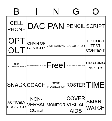 CMAS Training Bingo Card