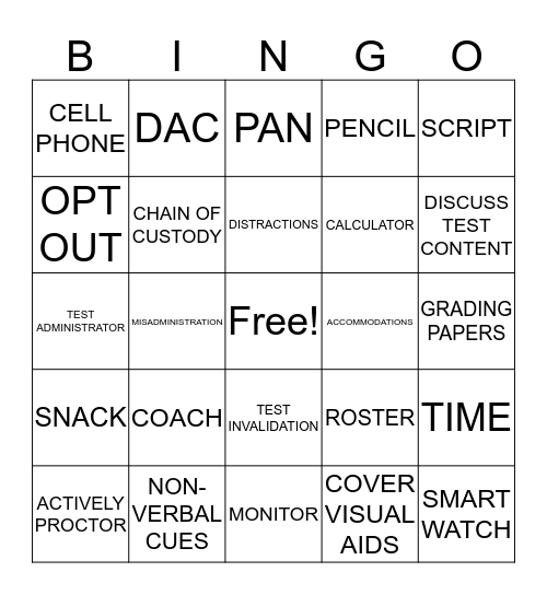 CMAS Training Bingo Card