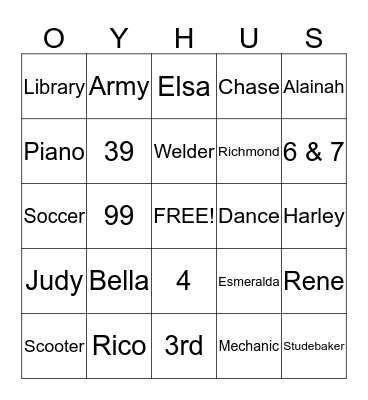 Oyhus Family Reunion Bingo - 2 Bingo Card