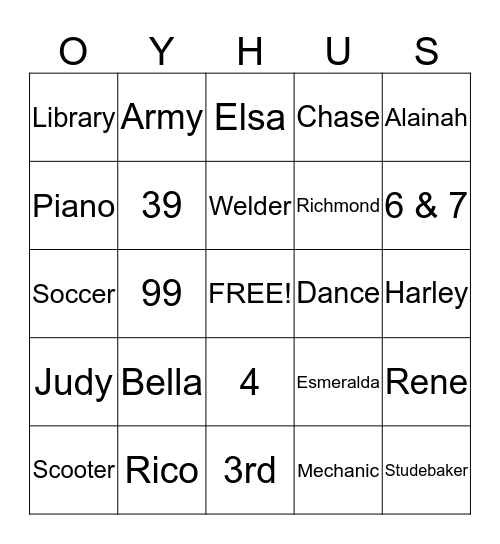 Oyhus Family Reunion Bingo - 2 Bingo Card