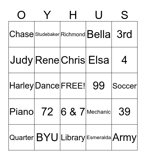 Oyhus Family Reunion Bingo - 2 Bingo Card