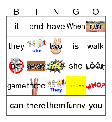 Sight Words Bingo Card
