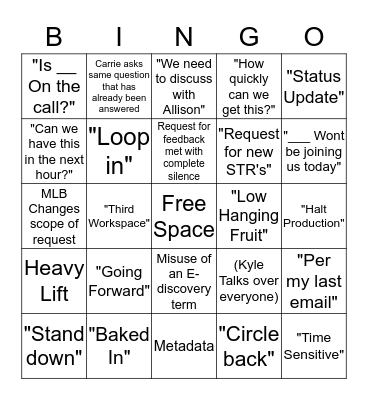 MDL Conference Call Bingo Card