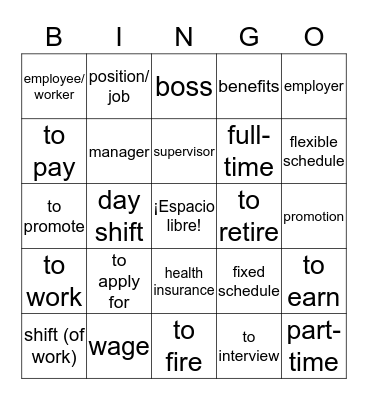 En el mundo del trabajo Bingo Card