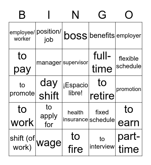 En el mundo del trabajo Bingo Card