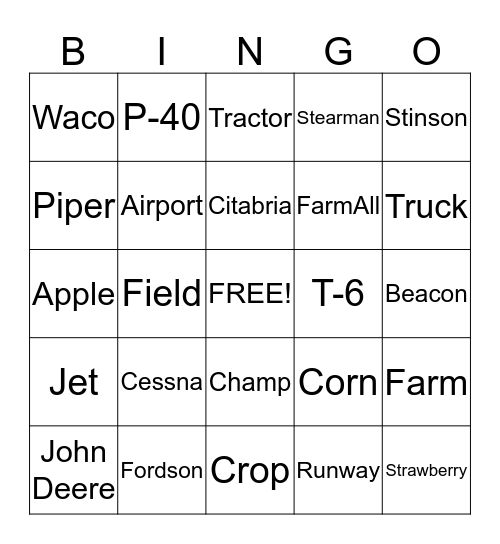 Farmin' & Flyin' Bingo Card