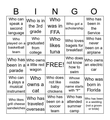 Family Bingo Card