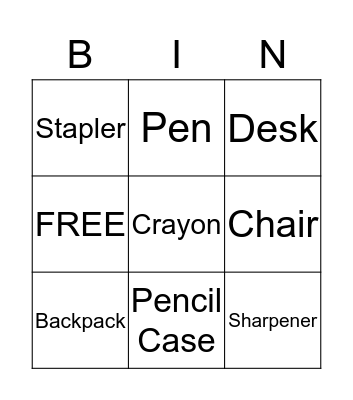 Stationery Bingo Card