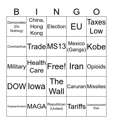 3rd Period SOTU Bingo Card