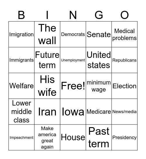 6th Period SOTU Bingo Card