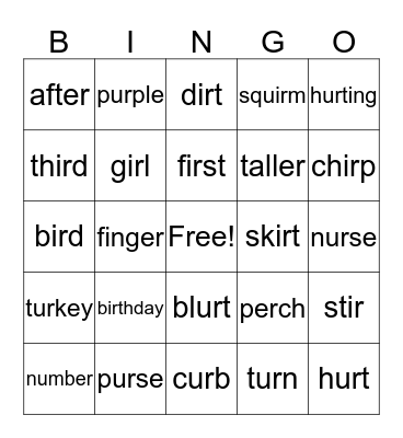 R-Controlled BINGO Card