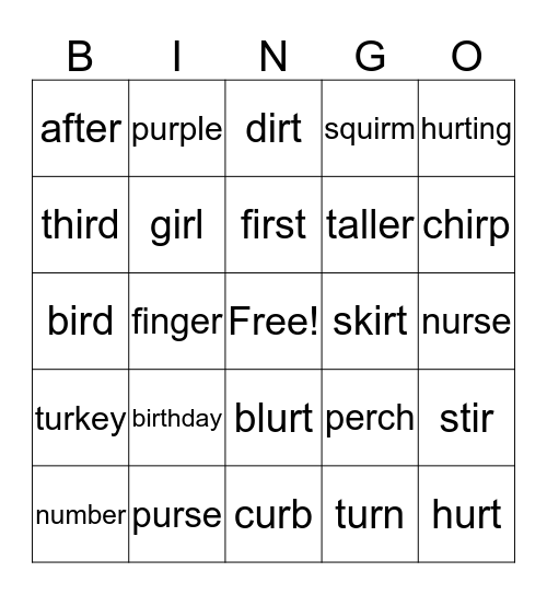 R-Controlled BINGO Card