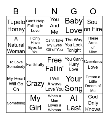 Love Song Bingo Card