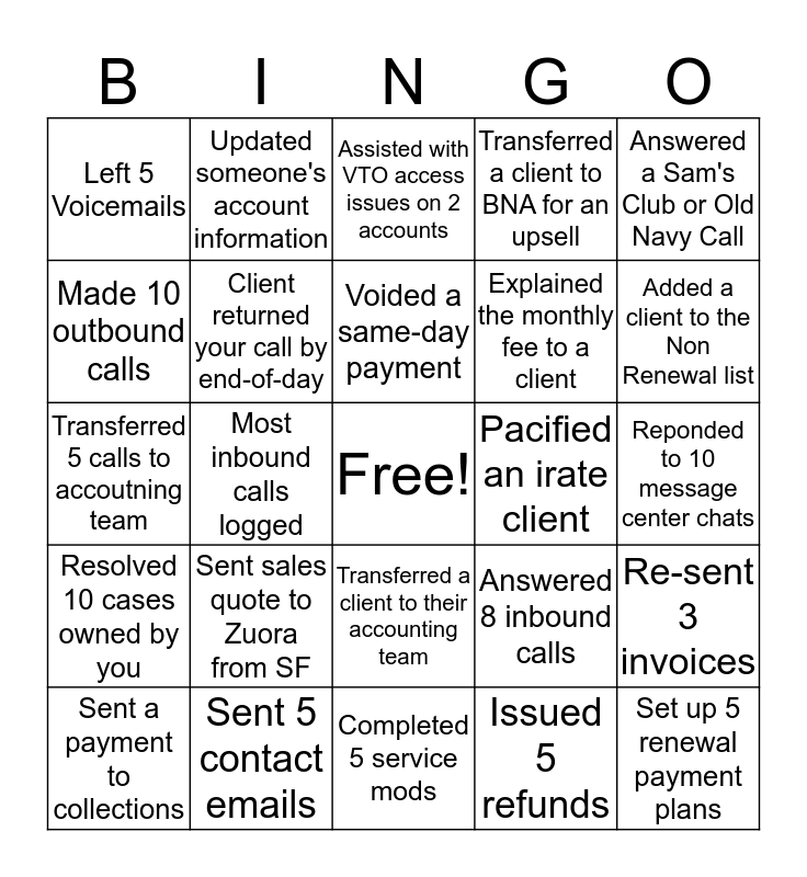 BILLING Bingo Card