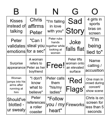 Bachelor Bingo Beebby Bingo Card