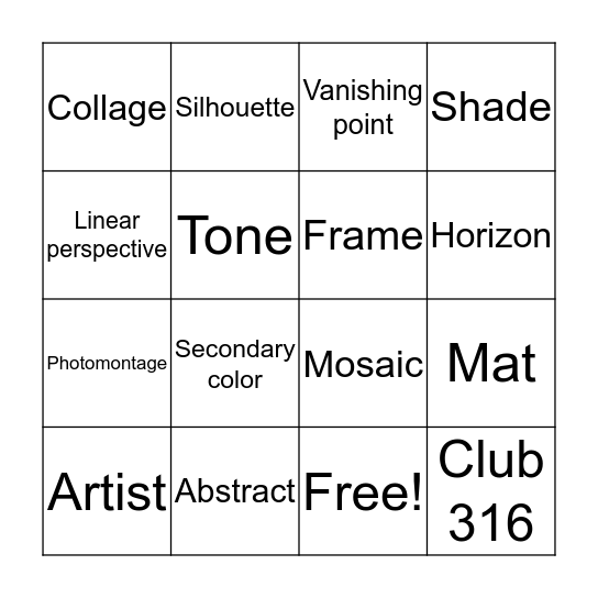 Artist Bingo Card