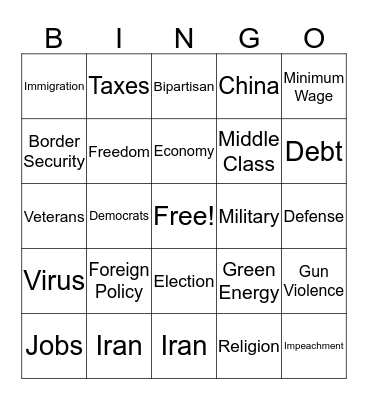 State Of The Union Bingo Card