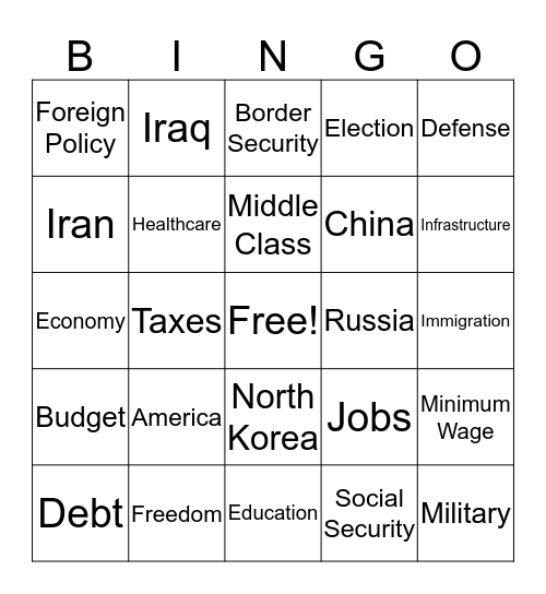 State Of The Union Bingo 2020 Bingo Card