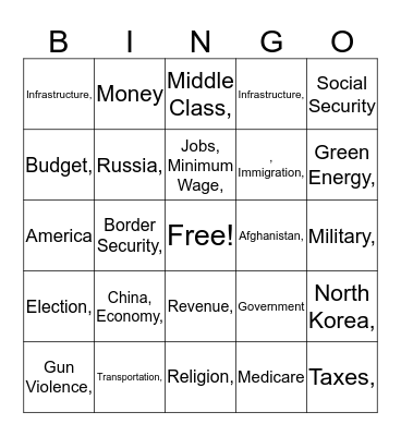 State Of Union Bingo Card