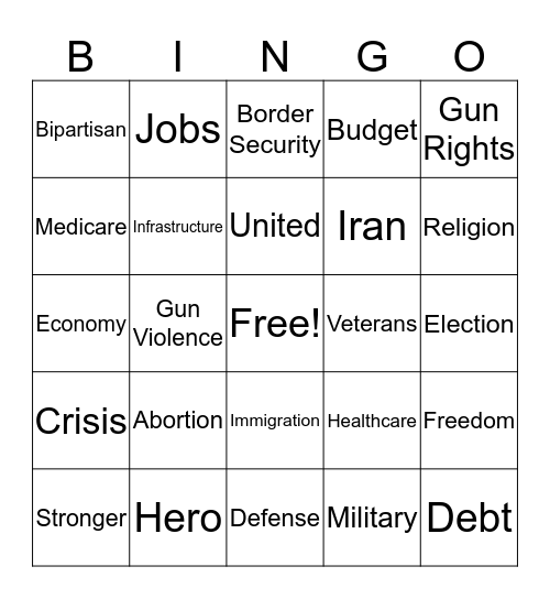 State of the Union Address Bingo Card