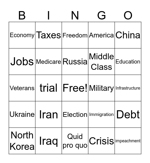 SOTU 2020 Bingo Card