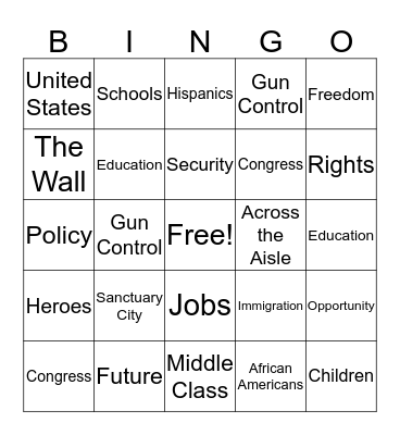 2020 SOTU Bingo Card