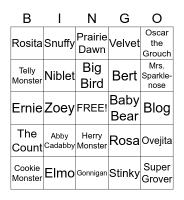 Cooper's Sesame Street Bingo Card