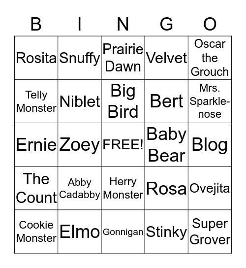 Cooper's Sesame Street Bingo Card