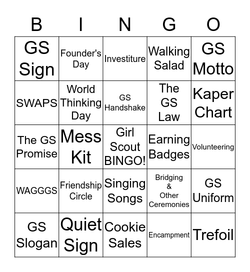 GIRL SCOUT TRADITIONS! Bingo Card