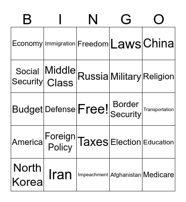 State of the Union 2020 Bingo Card