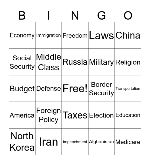 State of the Union 2020 Bingo Card