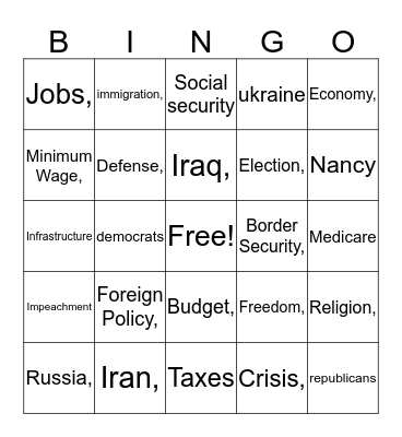 trump Bingo Card